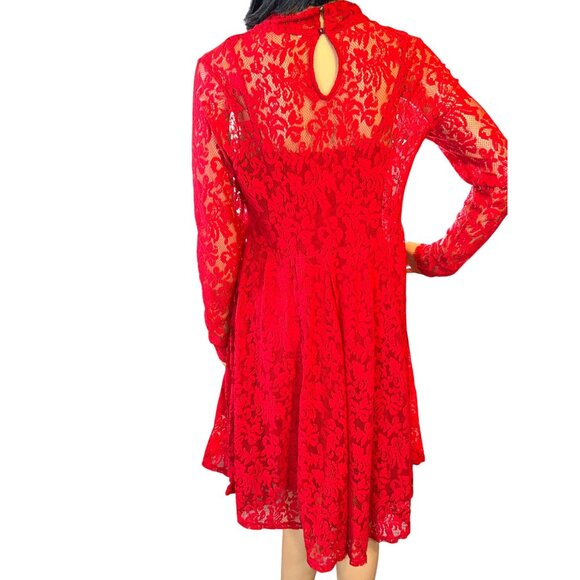 Free People Women Layered Lace Babydoll Dress Red Small Fairycore Romantic Boho - Picture 5 of 13